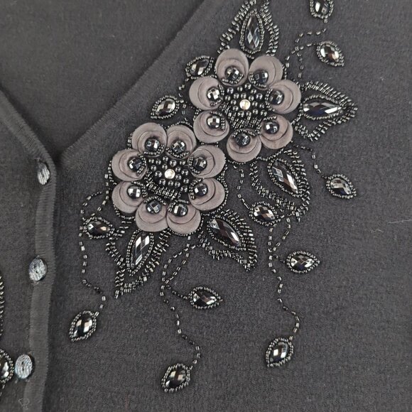 ESLA Cardigan Sweater Womens Free Size Floral‎ Beaded Embellished Top Pullover - Picture 2 of 10